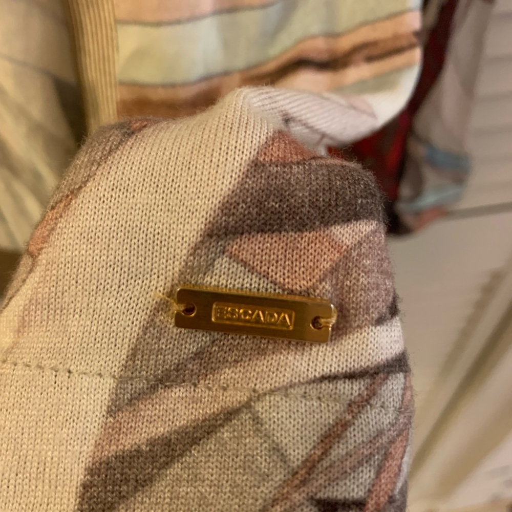 Escada Feather Brown Abstract Print Knit Open  Cardigan - M - Picture 8 of 9